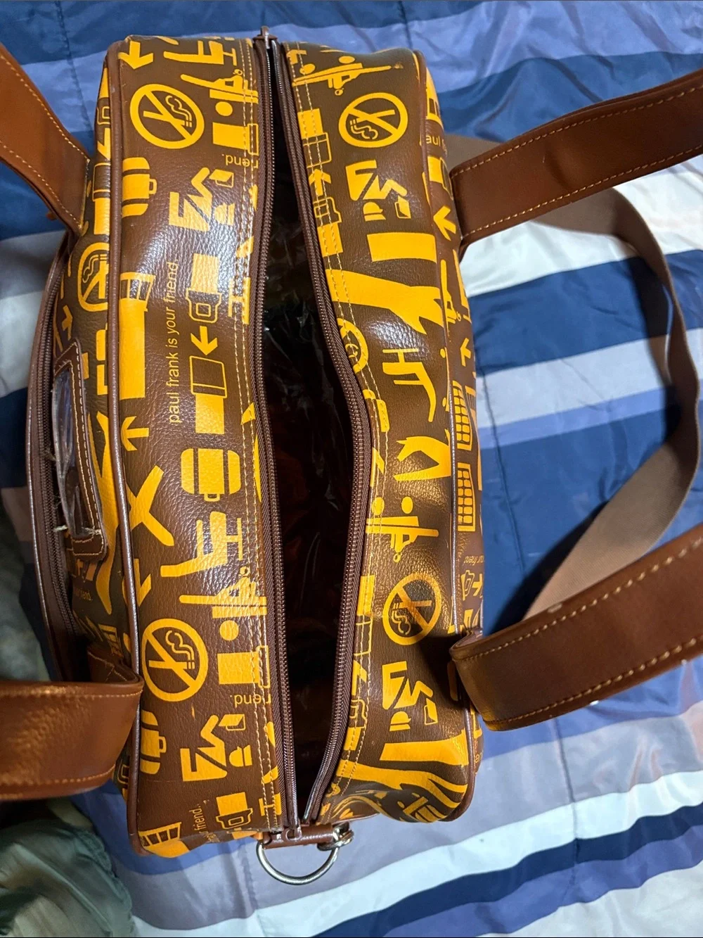 Paul Frank Brown and Yellow Travel Duffel with Aviation Print